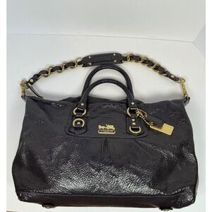 Coach Madison Maggie Purple Crinkle Patent Leather Shoulder Bag 12948 Gold Chain
